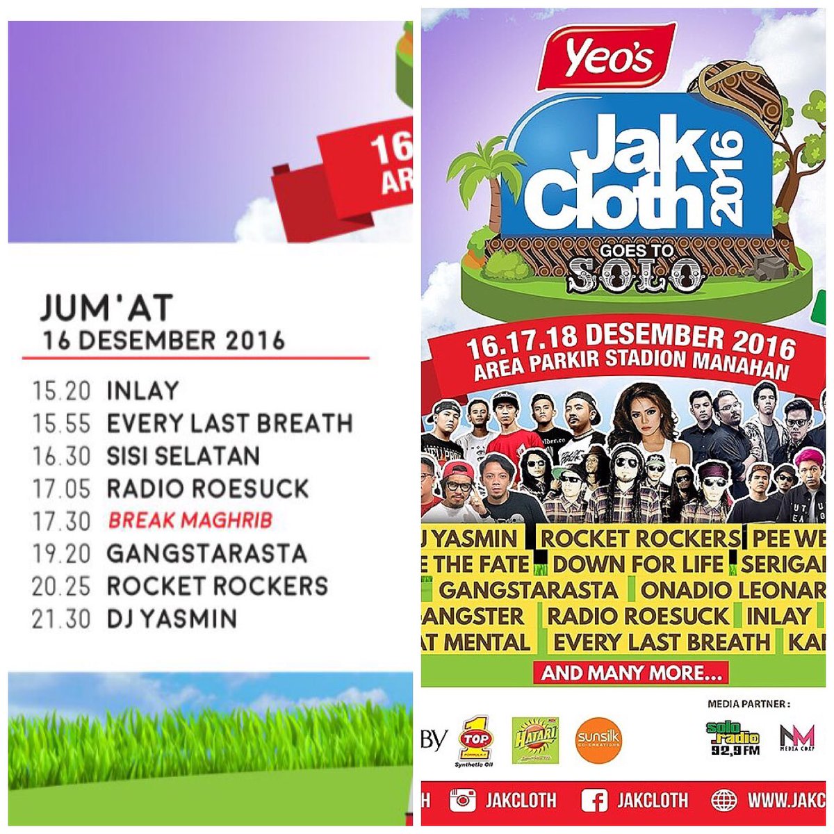 JakCloth (@jakcloth) on Twitter photo Day 1 #jakclothgoestosolo merapat guys! <a href="/DJ_Yasmin/">Fahria Yasmin Baladraf</a> <a href="/rocket_rockers/">Rocket Rockers</a> <a href="/Gangstarasta/">GangstarastaOFFICIAL</a> <a href="/gatsby_id/">GATSBY Indonesia</a> Day 1 #jakclothgoestosolo merapat guys! <a href="/DJ_Yasmin/">Fahria Yasmin Baladraf</a> <a href="/rocket_rockers/">Rocket Rockers</a> <a href="/Gangstarasta/">GangstarastaOFFICIAL</a> <a href="/gatsby_id/">GATSBY Indonesia</a>