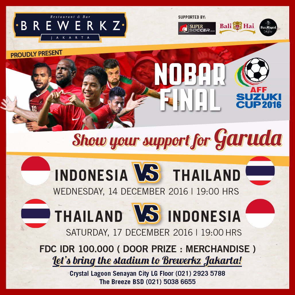 Support Garuda Squad, wear your jersey on and bring your friends to watch it Live only at Brewerkz Jakarta. #brewerkzjkt #TimnasJuara