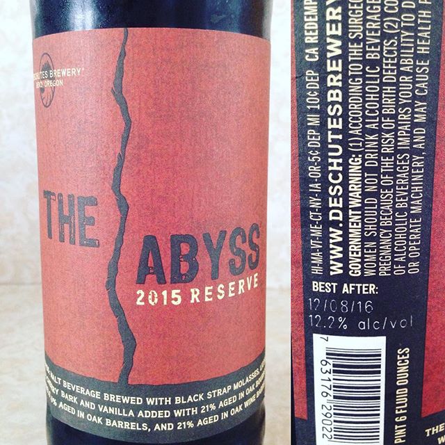 Deschutes 'The Abyss' 2015 Reserve just ticked over it's Best After date... Limited bottles remain in our fridges!