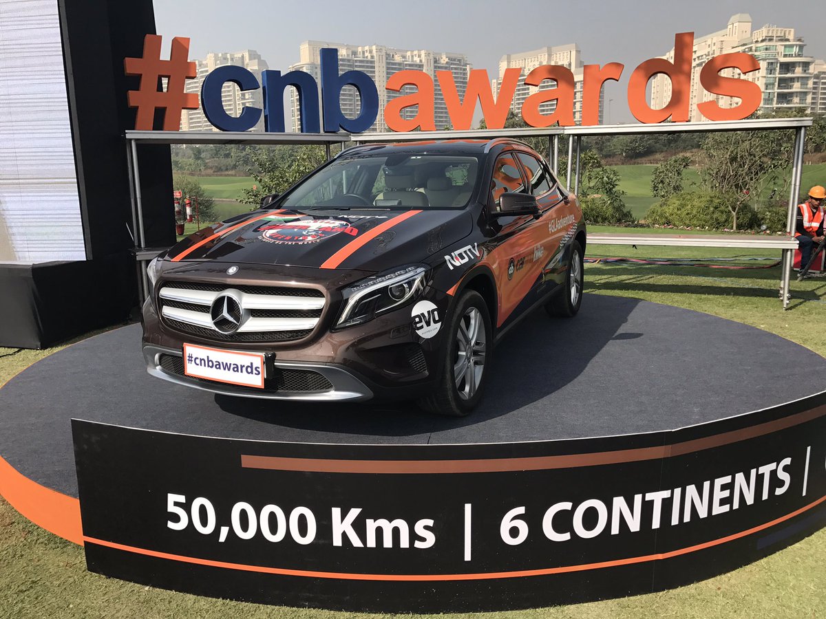 The <a href="/MercedesBenzInd/">Mercedes-Benz India</a> #GLA that went around the world on the <a href="/GLAadventure/">GLA Adventure</a> is also on display today! #cnbawards