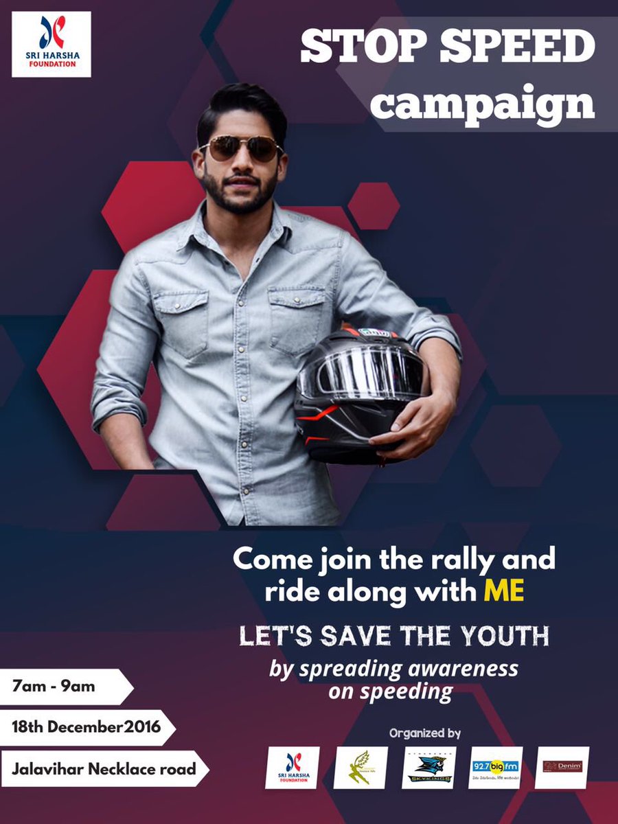 chay_akkineni's tweet photo. Come ! Join the rally this Sunday let's ride together to spread the awareness on road safety . Stop speed ! https://t.co/j6NJ9Dbii5