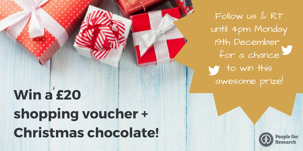 Research4People's tweet photo. 🎁 It's PFR's #holiday #giveaway 🎁 Follow &amp; RT until 19th Dec for a chance to win a £20 shopping voucher + chocolates! https://t.co/qnYkkLAn4A