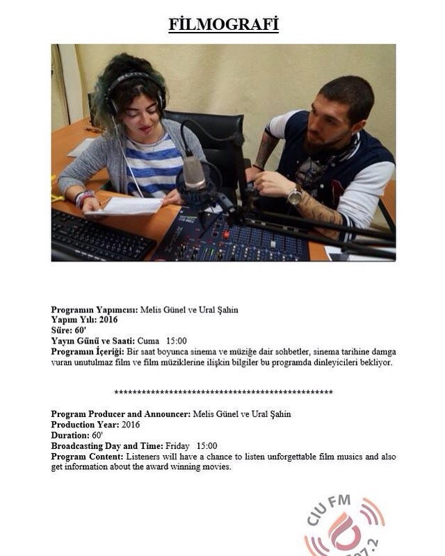 Filmografi birazdan CIU FM'de başlıyor. Dinlemek için ciufm.ciu.edu.tr