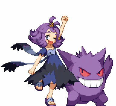 ドット絵でアセロラちゃんとゲンガー 技指示するときのポーズも好きです
#pixelart 