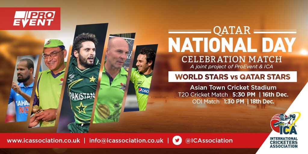 Paulnico199's tweet photo. Qatar National Day - World Stars-vs- Qatar Stars . #TeamICA has staged arguably the biggest cricket match of the Qatar's history. #ICAEvent https://t.co/HYL75m9p0A