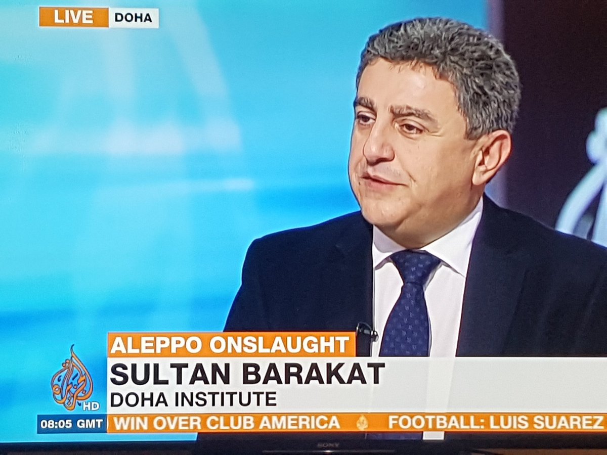 CHS Director <a href="/BARAKAT_Sultan/">Sultan Barakat | سلطان بركات</a> is on <a href="/AJEnglish/">Al Jazeera English</a> today talking about #Aleppo  evacuation and prospects for #ceasefire in #syria  <a href="/dohainstitute/">معهد الدوحة للدراسات العليا</a>