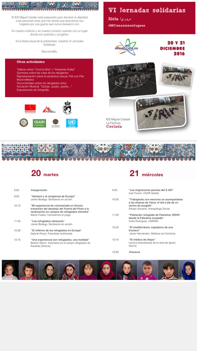 ConnectionRefu1's tweet photo. Todo listo para las Jornadas solidarias. Aquí tenéis el horario. https://t.co/IhjYg1Tl3q