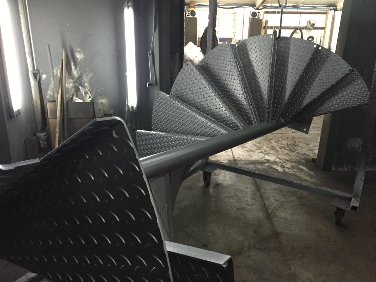 pjs_powder's tweet photo. Shots of the spiral staircase after blasting - this will ensure a smooth surface to powder coat &amp; ultimately a beautiful finish #shotblast https://t.co/tZ9sTfUivd