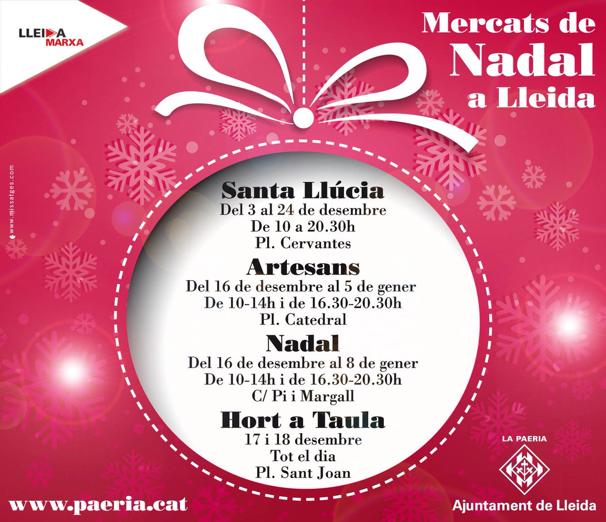 Obertura del "Mercat d'Artesans", a Pl. Catedral i "Mercat de Nadal" al c/Pi i Margal #Lleida Ves-hi i agafa idees pels regals de #nadal