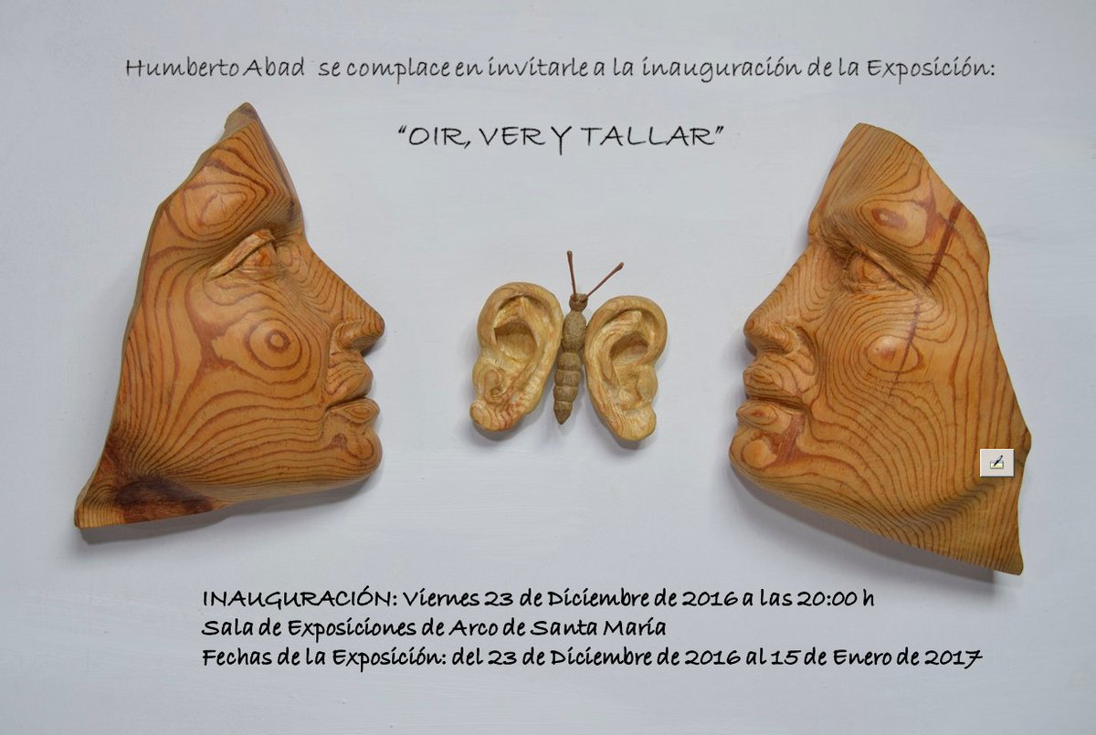fundacionO2's tweet photo. Humberto Abad y la #Maderoflexia. "Oir, ver y tallar" a partir del viernes 23 en la Sala Exposiciones del #ArcoDeSantaMaria #Burgos #arte https://t.co/ATjleYqOg3