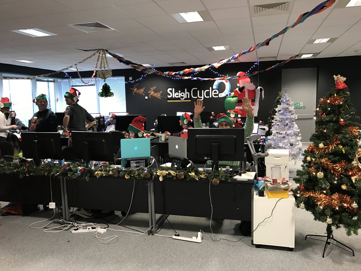 SaleCycleLife's tweet image. Someone's feeling festive! @SaleCycle Xmas Decs Battle 2016! Good job our Tech team isn't competitive! #christmasjumperday #LoveWhatYouDo