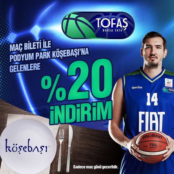 TOFAŞ Basketbol kombine ve maç bileti sahipleri avantajları yakalıyor. Maç günleri @podyumparkbursa <a href="/kosebasi_tr/">KBR</a>'de %20 indirim kazanıyor 😀🏀