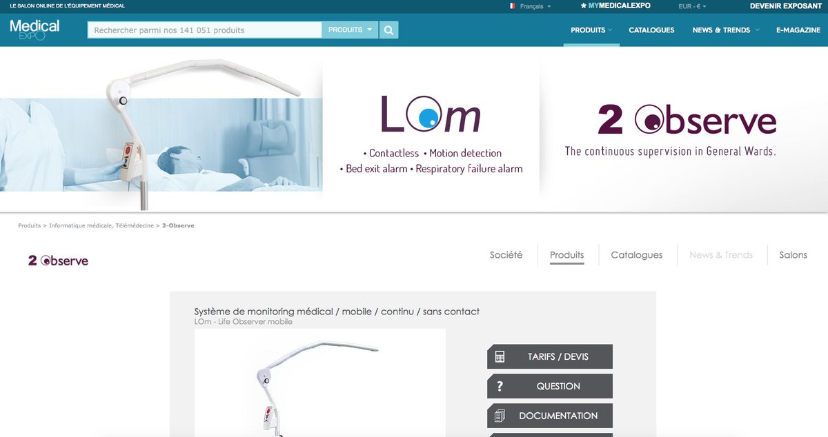 2ObserveLOm's tweet photo. Retrouvez notre innovation pour la surveillance continue du patient en hospitalisation générale sur @MedicalExpoNews https://t.co/lh0Q705cFn https://t.co/DffaVqj69T