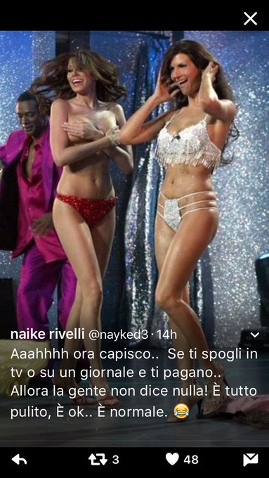 Allora in Tv vabene spogliarsi..x soldi 🤔😖😜😂 invece X moda x divertimento.. No.. &Egrave; Scandalo - non capisco