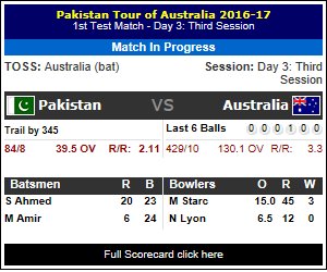 PAK (84/8) vs AUS (429/10) Y Shah(R-1, B-2)c U Khawaja b M Starc
p.kg/s4038 #PAKvsAUS