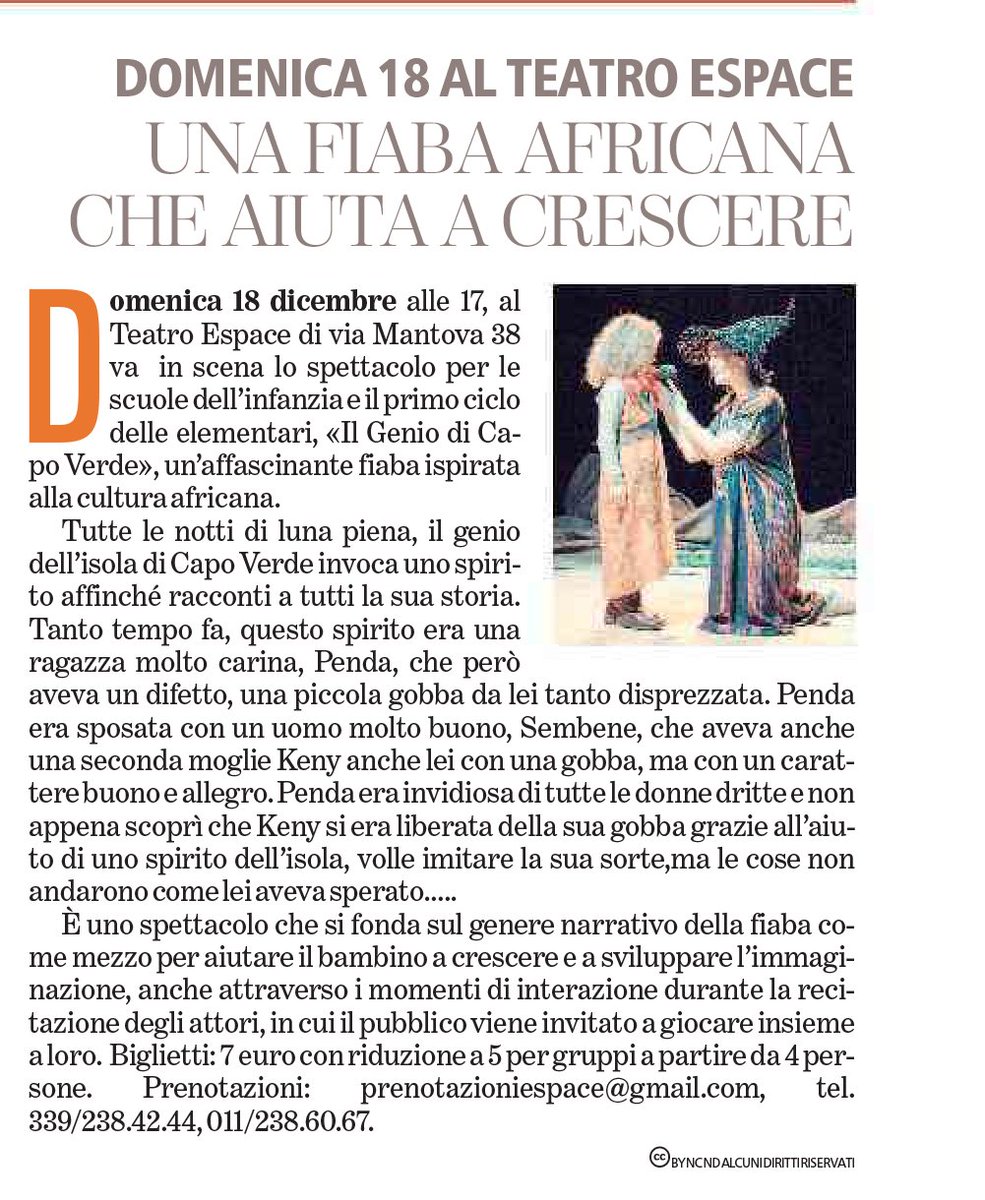 #torino #teatroragazzi  Grazie a <a href="/TorinoSette/">Torino Sette</a> 
Domenica 18 Dicembre 2016 ore 16,30
Spettacolo per Bambini
facebook.com/events/1684619…