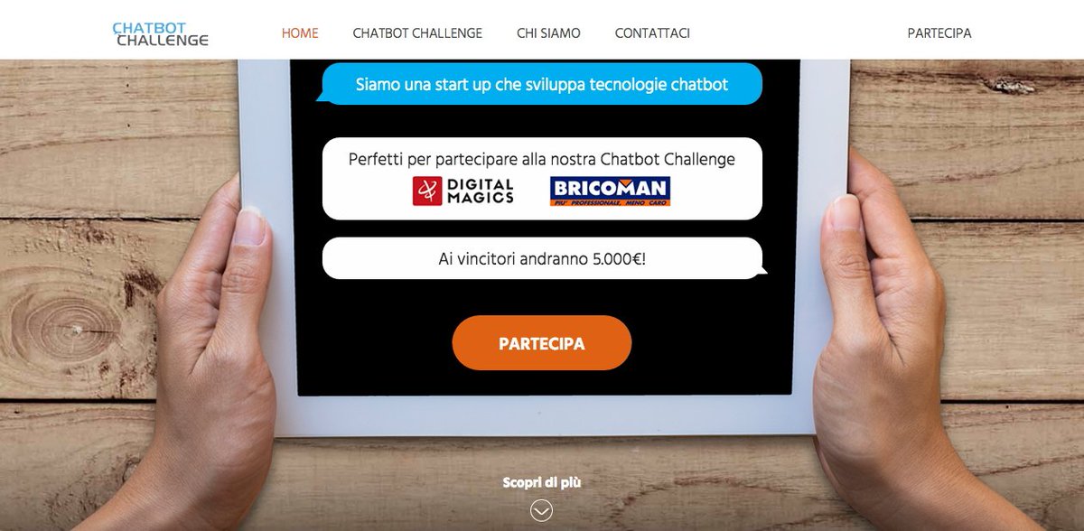 Digital_Magics's tweet image. #OpenInnovation Bricoman Italia e Digital Magics: al via #CHATBOTCHALLENGE call per #startup conversational commerce bit.ly/2gRhdwY