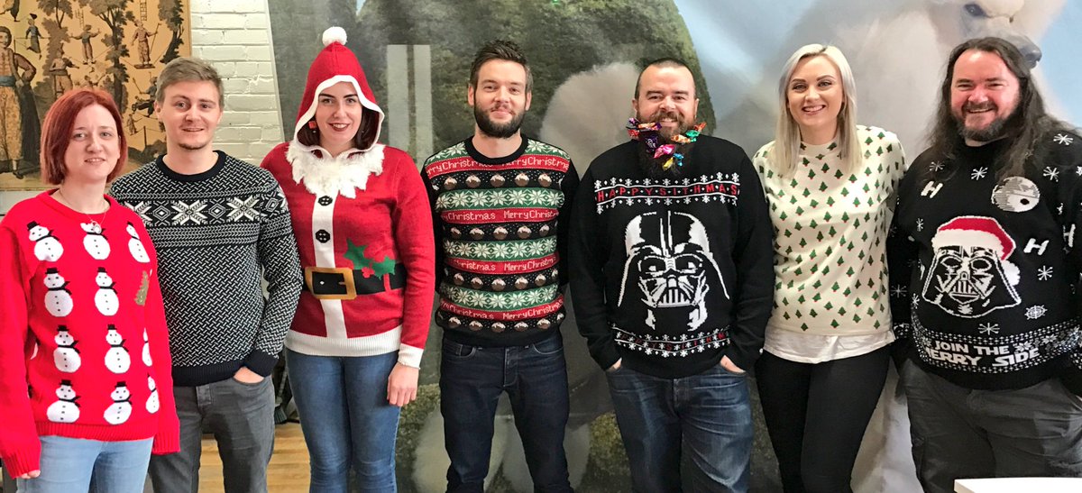 thisisseventy7's tweet photo. It's fair to say we're feeling pretty festive around the office today 🎅🏼🎄 #christmasjumperday https://t.co/WTq2wqjPbM