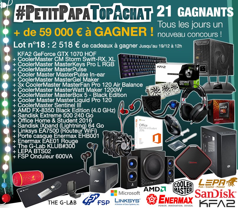 TopAchat's tweet image. Concours #PetitPapaTopAchat

C'est parti pour le #lot18 à 2 518 € :-)

Pour participer, RT + Follow @TopAchat !