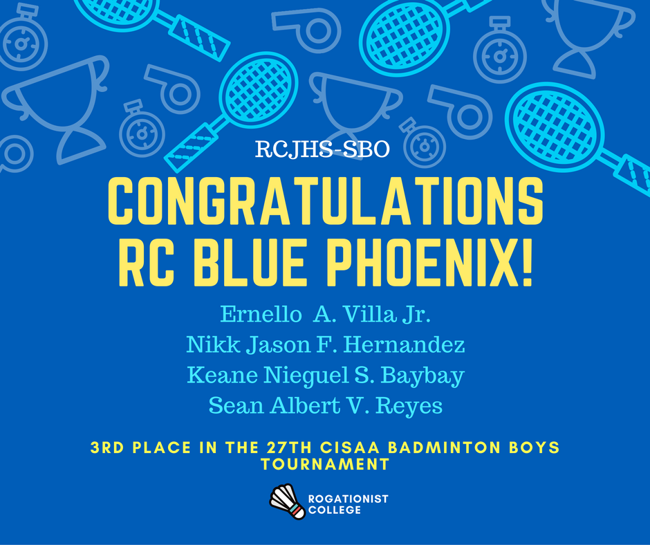 Thanks God It's Friday! Btw Congratulations RC BLUE PHOENIX BADMINTON BOYS TEAM FOR WINNING BRONZE IN THE 27TH SEASON OF CISAA! #TGIF #TGBTG