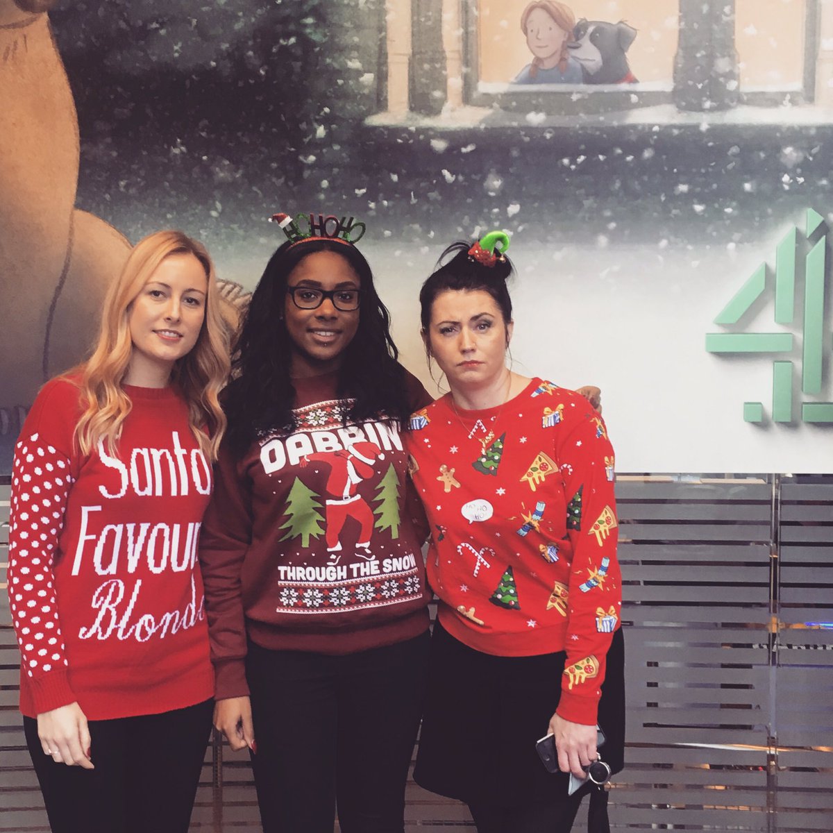 4FrontFM's tweet photo. Christmas jumper day at Channel 4 #christmasjumperday 🎄🎅🏼⛄️🎁🎉 https://t.co/ndQ7EITY1P