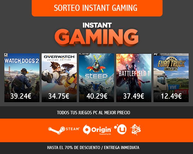 🔥 SORTEO INSTANT GAMING🔥
 instant-gaming.com

GANA 1 JUEGO PC EN IG!

RT y sigue <a href="/InstantGamingES/">Instant Gaming</a> para participar
Hasta 23/12