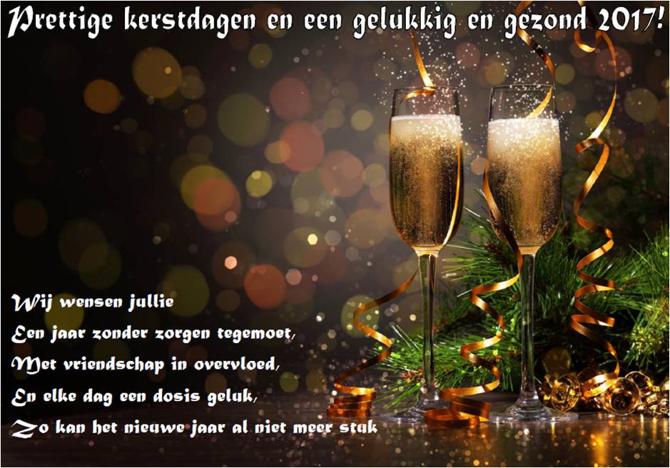 I.v.m. de feestdagen zijn wij van 26 dec. 2016 t/m 8 jan. 2017 gesloten. Maandag 9 jan. 2017 zijn wij weer open! Fijne feestdagen gewenst!