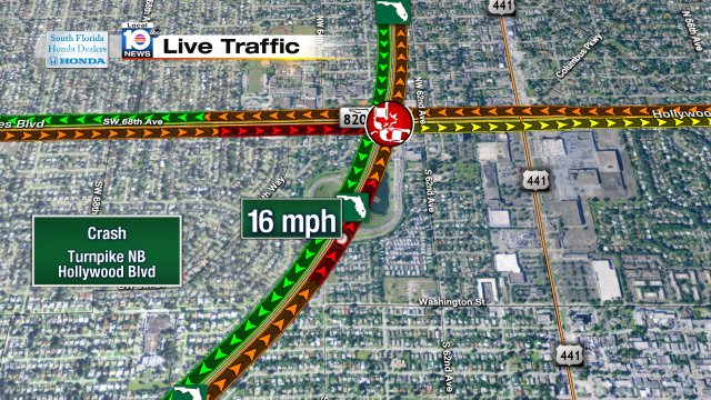 Crash on Turnpike NB at Hollywood Blvd #traffic https://t.co/t9u8zpH8fj