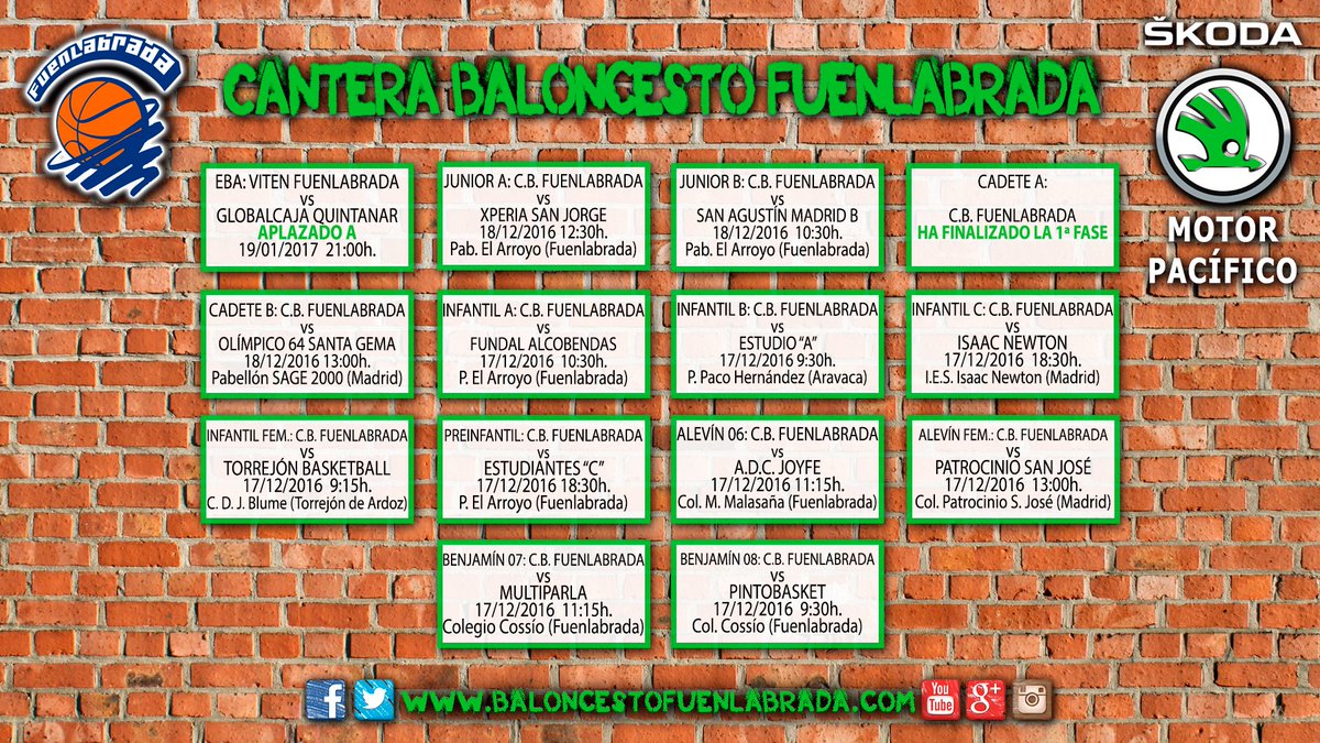 A por el último partido del año
La #cantera del <a href="/BFuenlabrada/">Flexicar Fuenlabrada</a> disputa los últimos partidos del 2016:
baloncestofuenlabrada.com/DetalleNoticia…