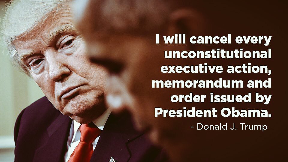 ResistTyranny's tweet photo. “I will cancel every unconstitutional executive action, memorandum and order issued by President Obama.” ~Donald Trump

We hope so. https://t.co/Y9yBPC6tpK