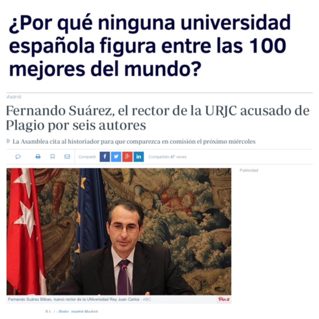 _Villarino_'s tweet photo. Que por qué no hay universidades españolas entre las 100 mejores del mundo?
#PlagioAcadémicoARV #SuarezCopyPaste #EsPPañistan2016 https://t.co/2y6eHASvjD