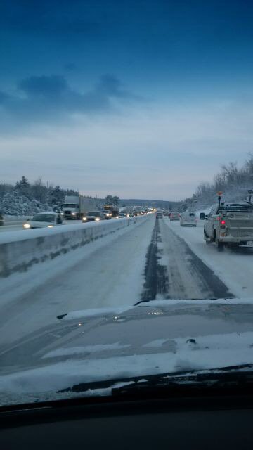 aprilthompson3's tweet photo. Plow convoy and ice making for a slow drive in Hwy 89 #400 #barrie very icy drive slow. #onstorm https://t.co/be0j5txxfK