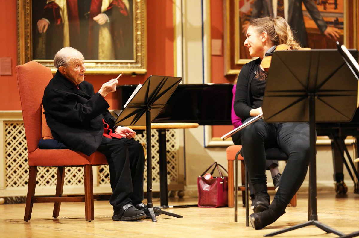 RoyalAcadMusic's tweet photo. Happy 93rd birthday to Menahem Pressler, #piano legend and #HonRAM, who gave a wonderful masterclass here in February. https://t.co/bxAhOKBsww