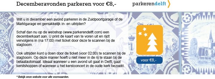 ParkerenDelft's tweet photo. Decemberactie van Parkeren Delft. avonden parkeren voor €8,- https://t.co/blevoe2v4i