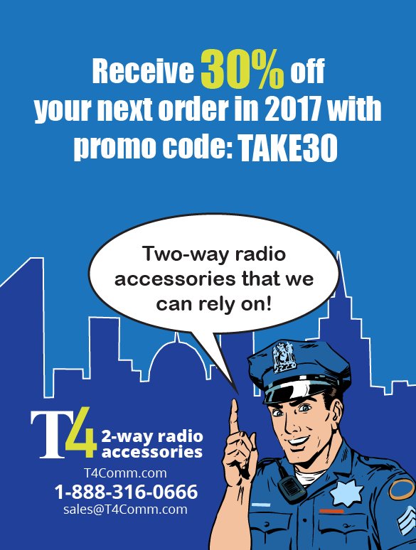 T4Comm's tweet image. Save 30% on your next #TwoWayRadio accessory purchase! Use promo code TAKE30 at checkout. Free shipping over $50US! t4comm.com