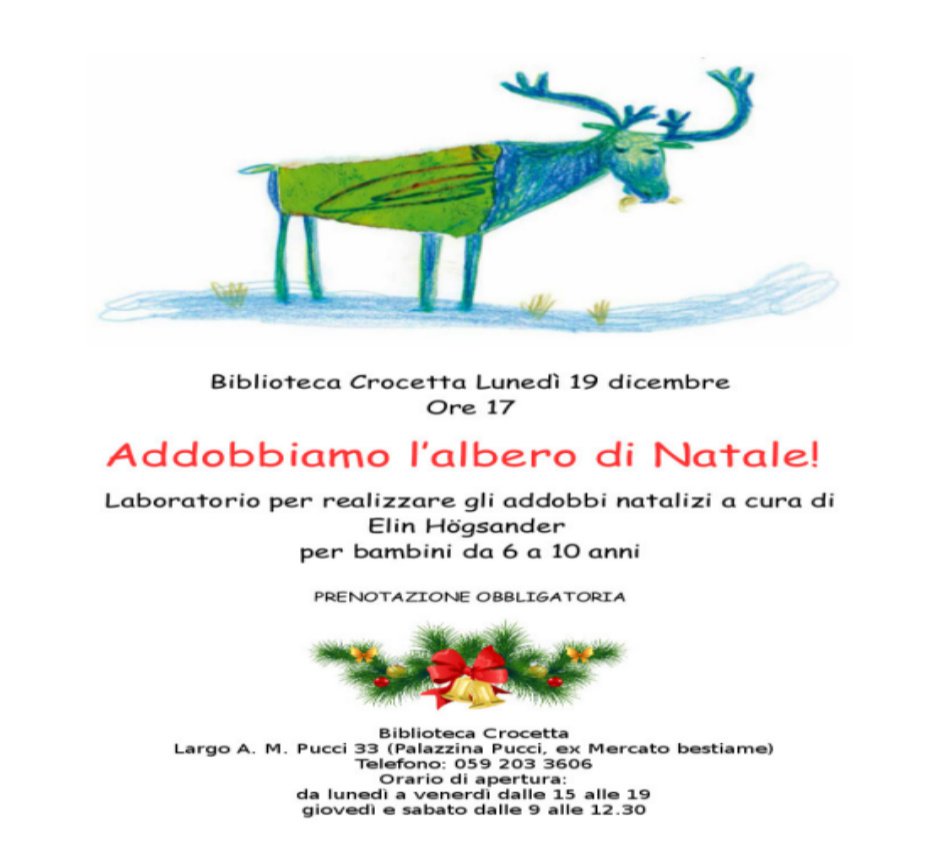 modenazerosei's tweet photo. Lunedì 19/12, ore 17 addobbiamo #albero #Natale @bibliotecheMO Crocetta
per bambini 6/10 prenotare allo 059 2033606 https://t.co/ok8XdlE6Ps https://t.co/L4vNJAJGqk