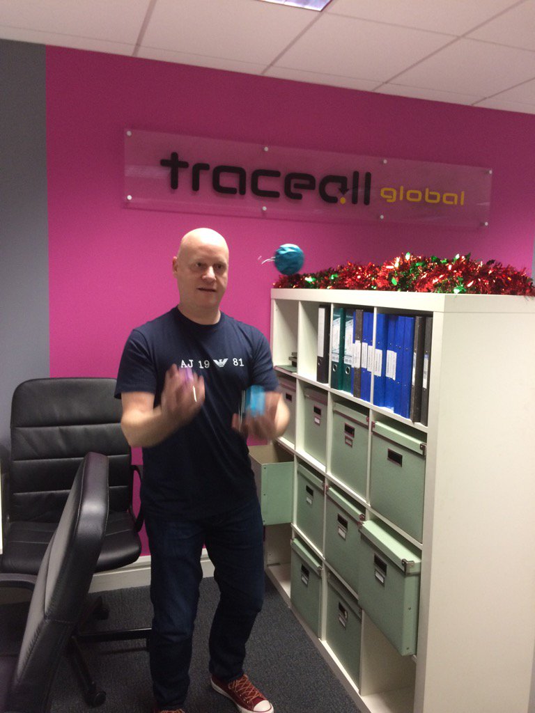 TraceallGlobal's tweet photo. A bit of 'ball juggling ' in the office before the Xmas lunch.  With @CraigSutherland https://t.co/GXf9Dynqsc