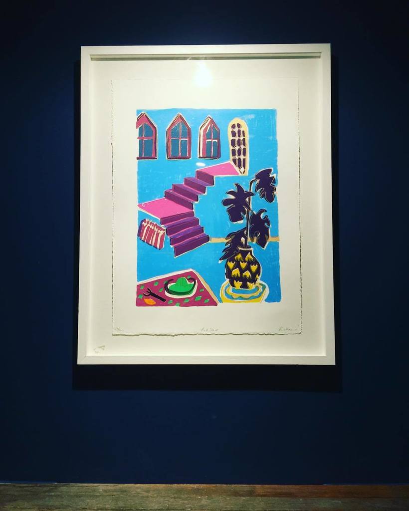 printclublondon's tweet photo. Feature wall in a new bar #screenprint #roseharris #pinkstairs #printclublondon https://t.co/0Kr959nONH