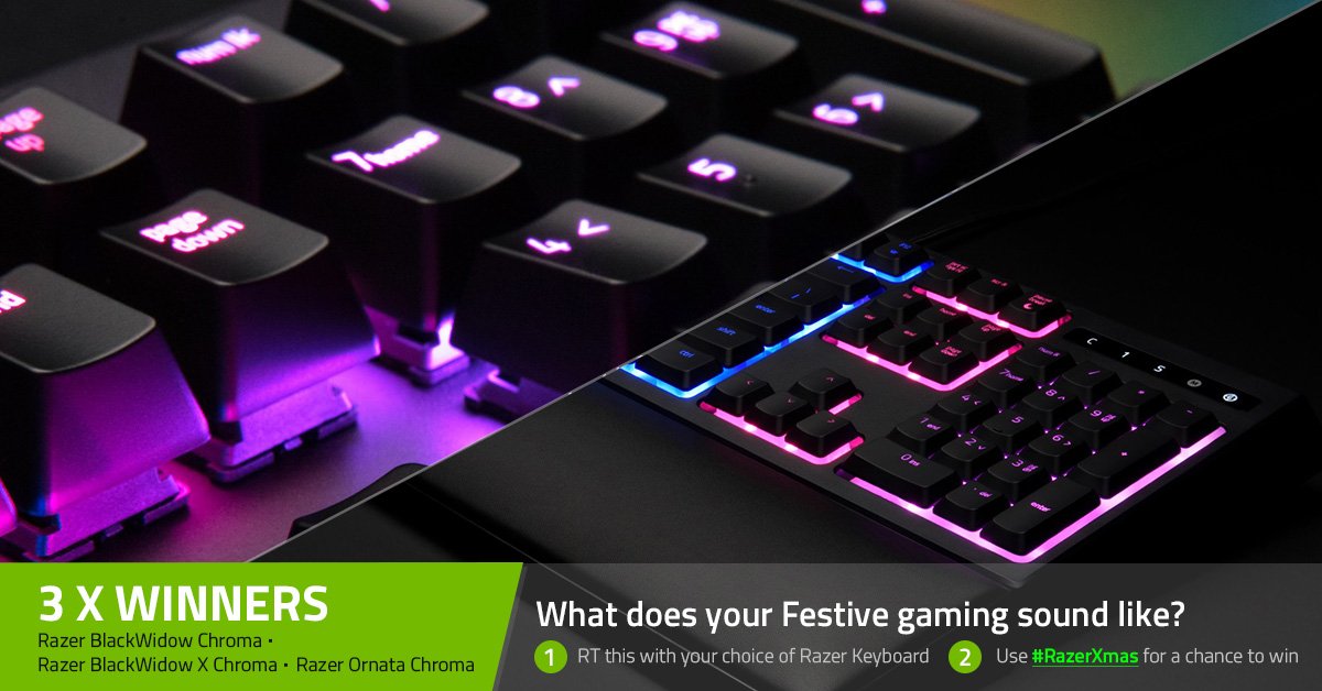 Razer's tweet image. What do your holiday gaming sessions sound like? RT your choice with the hashtag #RazerXmas to win.