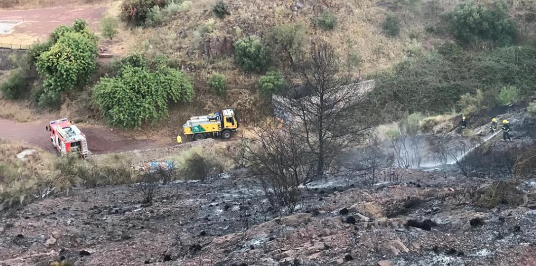encierrobombmlg's tweet photo. Si ayer se actuó conjuntamente junto a bomberos forestales @Plan_INFOCA en los montes de Málaga, esta tarde lo hicimos por la zona de la Virreina junto a la autovía A-7, actuando 3 parques distintos ya que el fuego progresaba rápidamente.

@pacodelatorrep @AvelinoPP https://t.co/F9My4Ogpnr