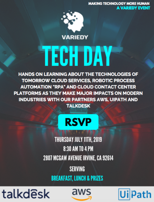 VARiedy_Digital's tweet photo. Join us at our quarterly Tech Day happening THIS Thursday, July 11th hosted at our Variedy office!

RSVP link: https://t.co/k9pzvDx2xV

#TechDay #VARIEDY #AI #BigData #CloudServices #RPA #Partnership https://t.co/Tf80SEMnGO