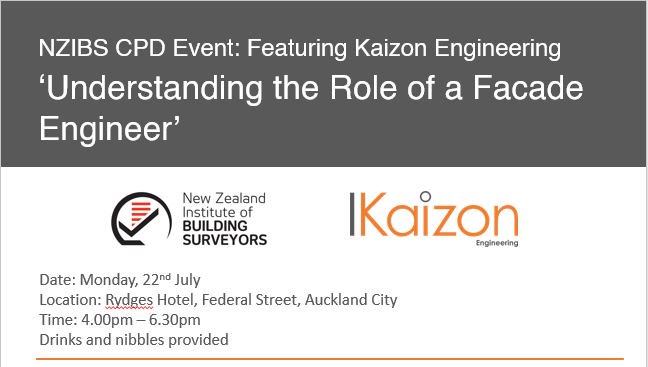 Kaizon_Group's tweet photo. #KaizonEngineering are speaking at the July #NZIBS event at the Rydges Hotel, Auckland City. Come along and hear about 'Understanding the role of the #facade #Engineer'.  #Register on the NZIBS website, link below. https://t.co/3JPn157xV1 https://t.co/ir60ViDhXZ