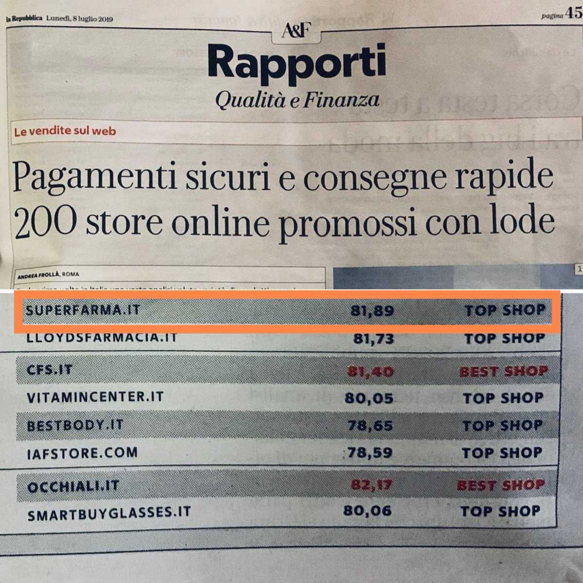 yesdesign's tweet photo. 📰😊 Oggi su @repubblica https://t.co/W1hyNIq07n tra i migliori 200 siti web e-commerce in Italia! 💪🏻 #superfarma #LaRepubblica #yesdesign 🚀 https://t.co/0srLNbOsHz