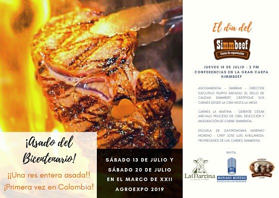 ¡¡El asado del bicentenario es de carne Simmental!!
Certificado con el sello de calidad Simmbeef
¡Señor Ganadero!
Con el sello de la calidad Simmbeef sus carnes serán certificadas desde la cría hasta la mesa
¡¡Pregúntenos como!!
#asosimmentalsimbrahcolombia