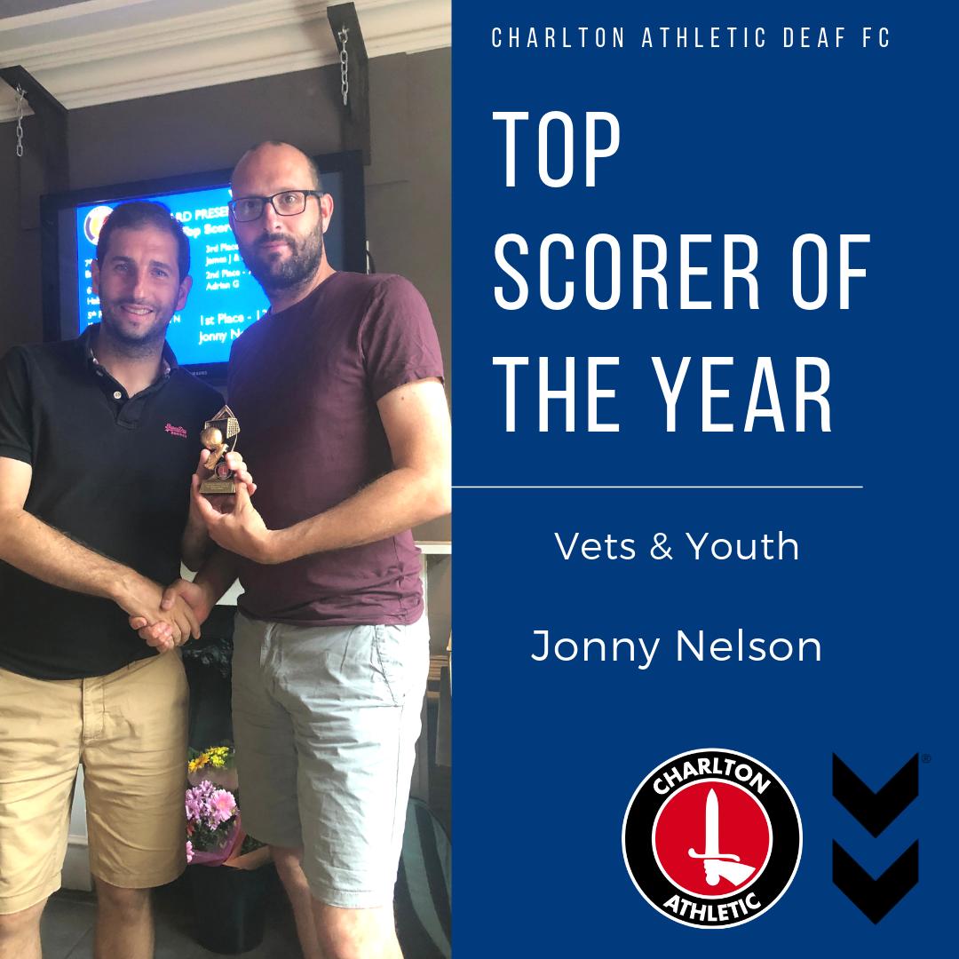 WellingUtdDeaf's tweet photo. Top Scorer of the Year 2018/19 for Vets &amp; Youth - Jonny Nelson! 🏆 
#CharltonAthletic #Deaf #Footballclub #London #Kent #cafc #cact #cadfc #europe #DCL #EDF #bromley #southlondon #league #competition #awards #presentation #achievements #winners #family #bigclub https://t.co/rna2RwaMcD