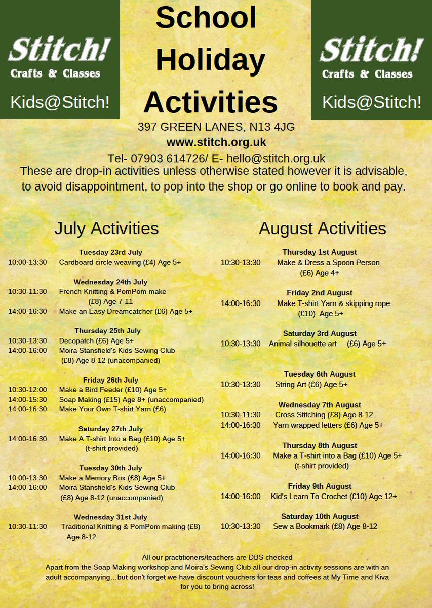 StitchN13's tweet photo. Some fantastic sewing, crafting and arty school holiday activities for children of all ages at Stitch! N13 coming up! For more details and to book go to-
https://t.co/yvOzaCrvse…/school-holiday-activities-23rd-jul…/ https://t.co/20XDixjqYx