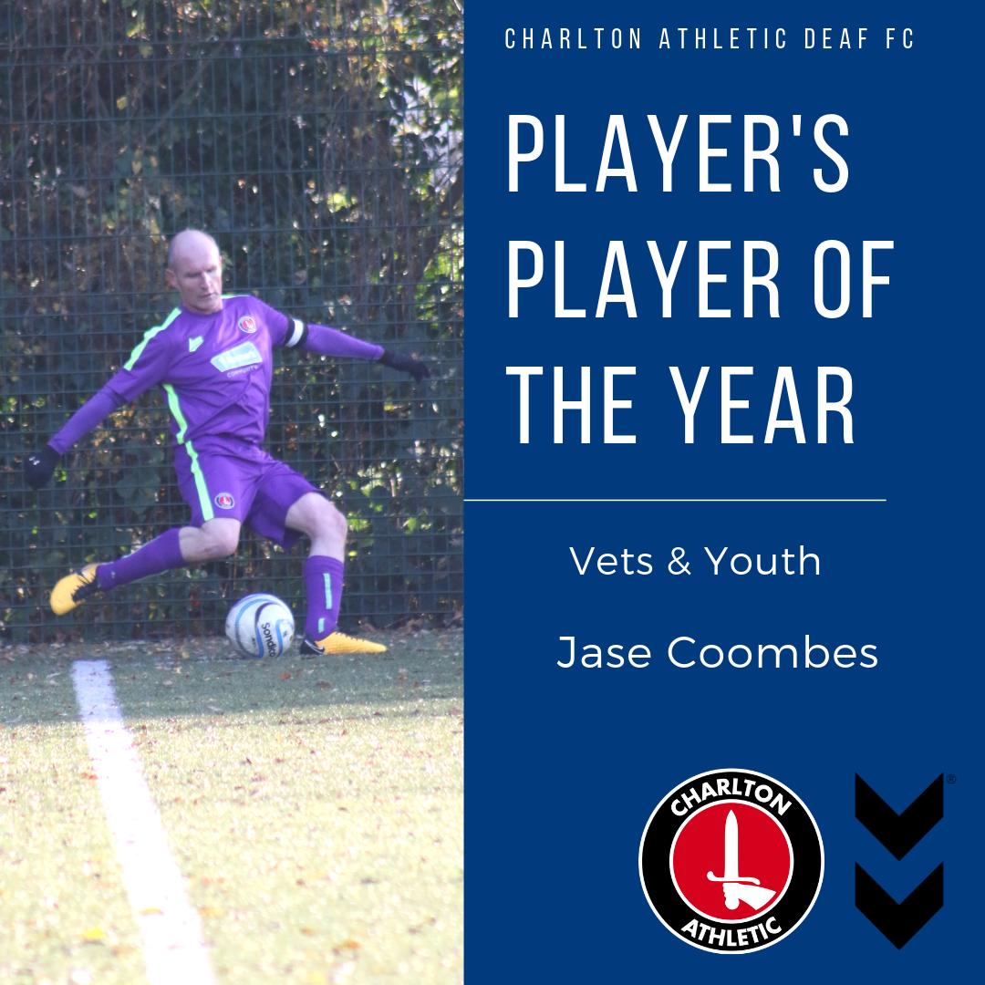 WellingUtdDeaf's tweet photo. Player’s Player of the Year 2018/19 for Vets &amp; Youth - Jase Coombes! 🏆 
#CharltonAthletic #Deaf #Footballclub #London #Kent #cafc #cact #cadfc #europe #DCL #EDF #bromley #southlondon #league #competition #awards #presentation #achievements #winners #family #bigclub @JaseC70 https://t.co/uZbA0hTbtN