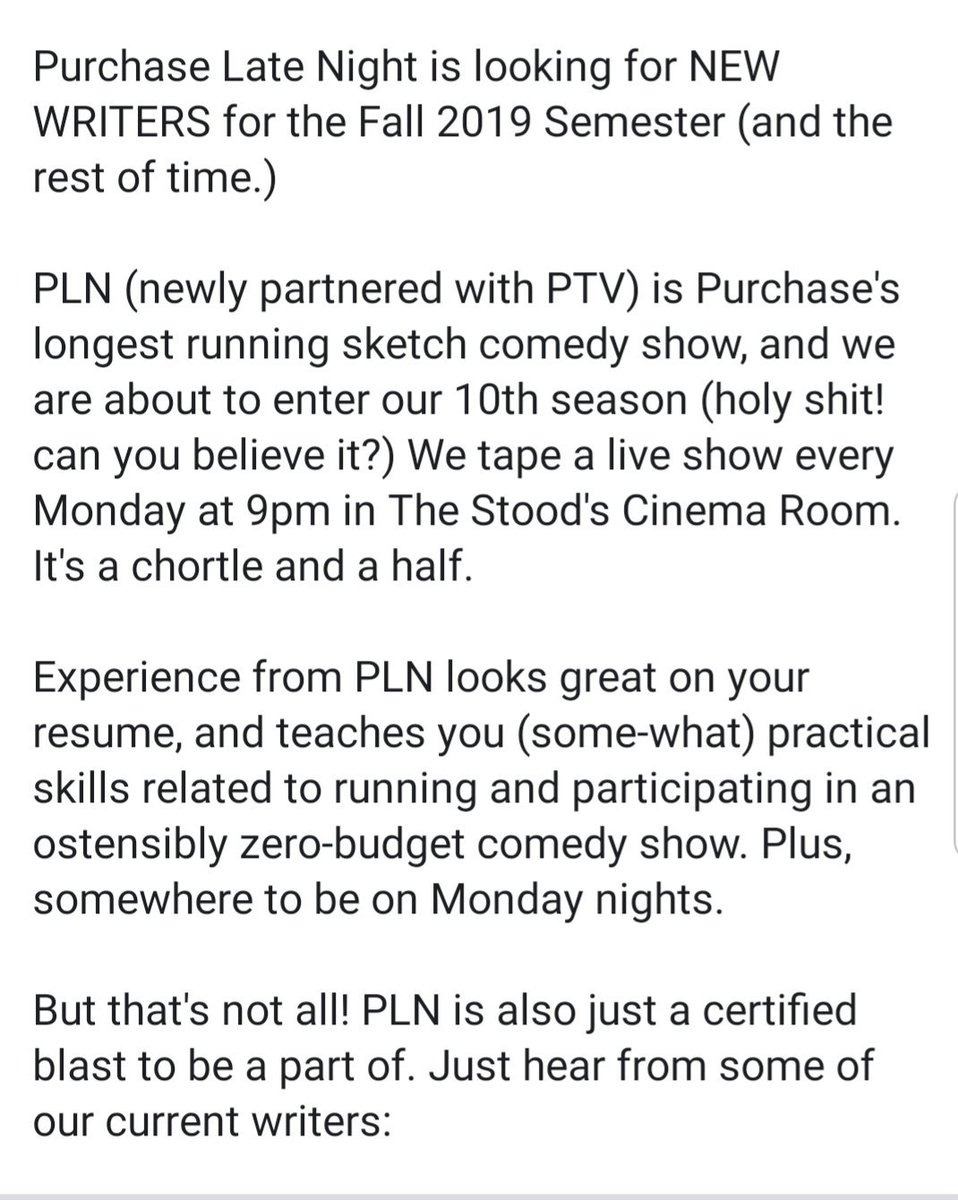 PurLateNight's tweet photo. PLN is looking for writers! https://t.co/1HD7qNdQOt