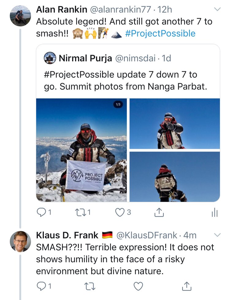 alanrankin77's tweet photo. The nonsense you have to put up with on twitter... Klaus from Germany gave me a telling off earlier for “hurting the mountain’s feelings” while I was giving Nims some kudos. Some folk have lived way to sheltered lives #ProfessionallyOffended 🙈 https://t.co/nJHEuwpIgw