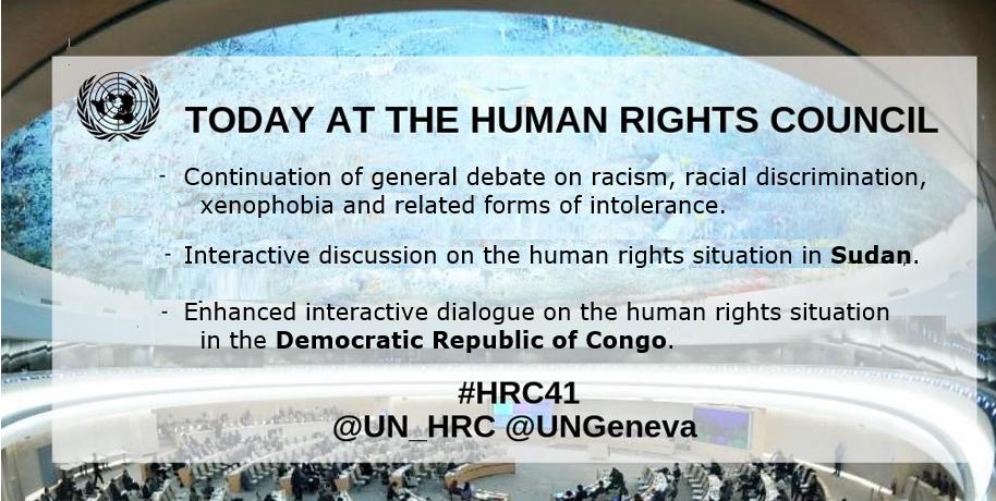 UNGeneva's tweet image. The UN Human Rights Council #HRC41 continues today at @UNGeneva. 

Follow @UN_HRC and #HRC41 for regular updates. 
📺 Watch live webcast at WebTV.un.org.